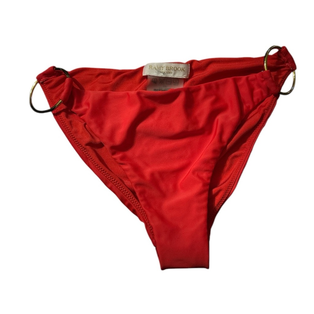 RAMY BROOK Red Bikini Bottom gold side rings bathing suit swim wear sexy